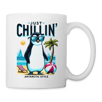 Antarctic beach penguin with sunglasses - Mug - white - Right