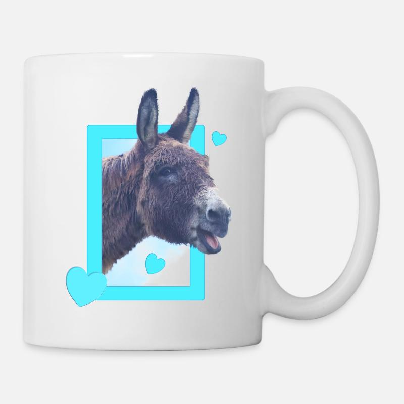 süßer Esel am Fenster blaue Herzen  - Tasse - Weiß