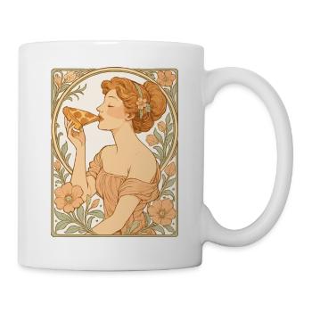 Illustration élégante de la fille de pizza dans la rue Art nouveau - Mug blanc - blanc - Droite