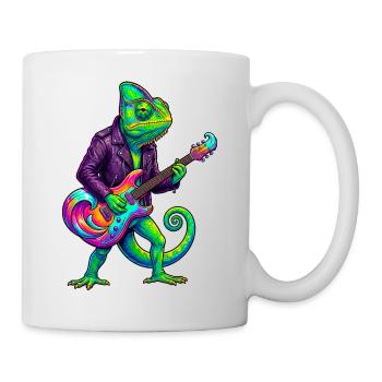 Caméléon en veste en cuir et guitare électrique néon - Mug blanc - blanc - Droite