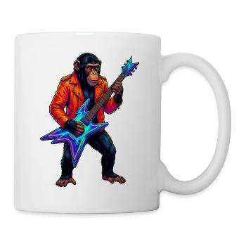 Chimpanzé en veste en cuir et guitare électrique fluo - Mug blanc - blanc - Droite