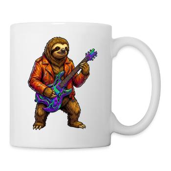Paresseux en veste de cuir avec guitare électrique néon - Mug blanc - blanc - Droite