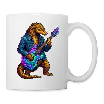 Pangolin avec veste et guitare électrique néon - Mug blanc - blanc - Droite