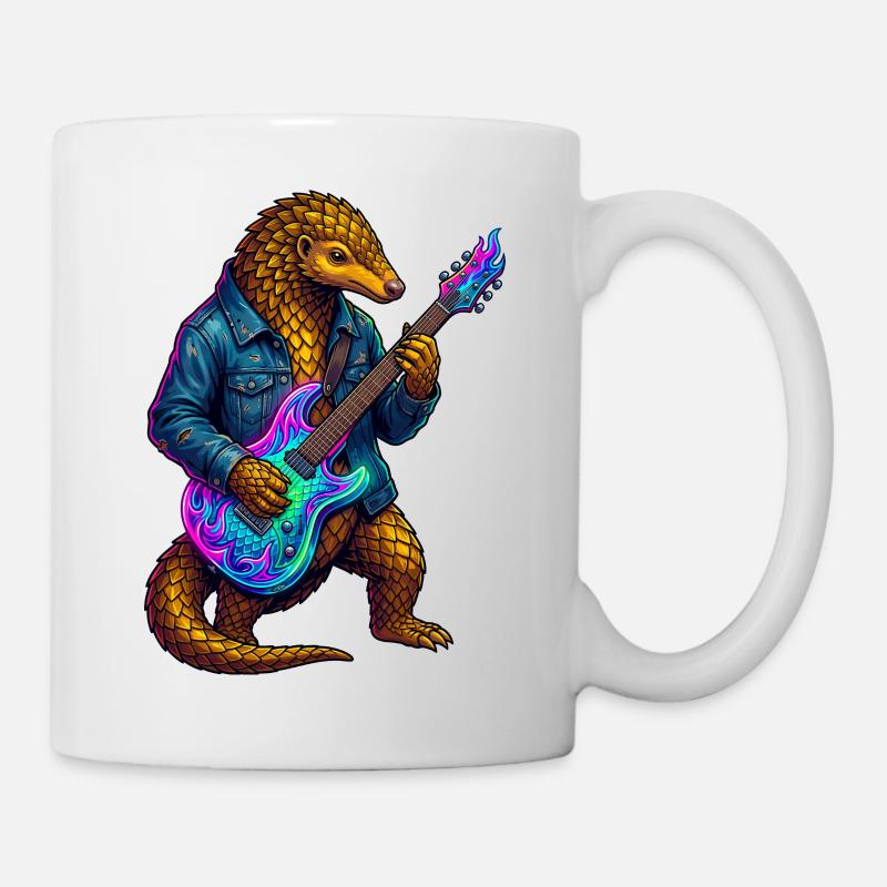 Pangolin avec veste et guitare électrique néon - Mug blanc - blanc