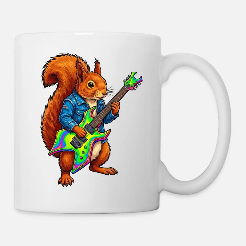 Squirrel with jacket and electric guitar - Mug - white