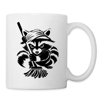 Raccoon with towel & mop - Mug - white - Right
