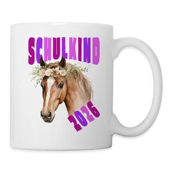 Pferd - Schulkind 2026 - Einschulung - Blumen pink - Tasse - Weiß - Rechts