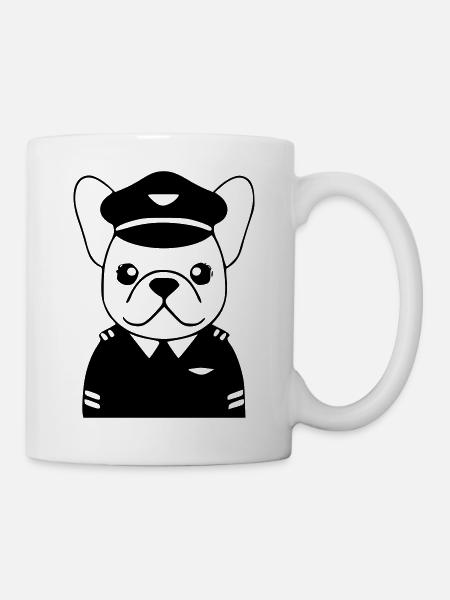 Frenchie Pilot Uniform Schwarz - Tasse - Weiß