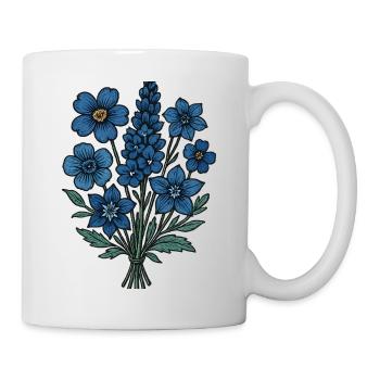 Blaues Blumenbouquet - Tasse - Weiß - Rechts