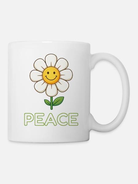 Fleur de paix anti-guerre - Marguerite souriante rétro - Mug blanc - blanc