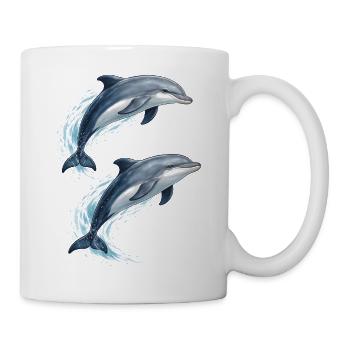 Two jumping dolphins illustration - Mug - white - Right