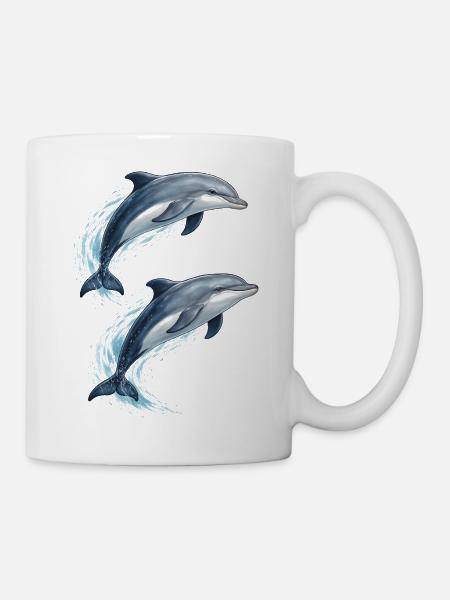 Zwei springende Delfine Illustration - Tasse - Weiß