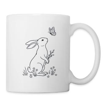 Osterhase und Schmetterling – LineArt - Tasse - Weiß - Rechts