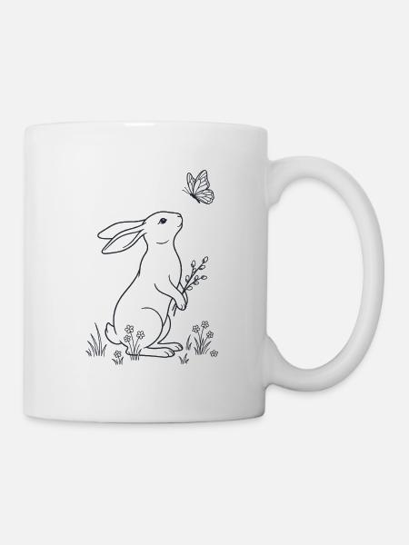 Easter Bunny and Butterfly – LineArt - Mug - white