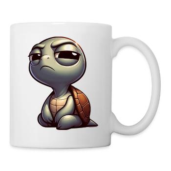 Funny cute skeptical cartoon turtle - Mug - white - Right