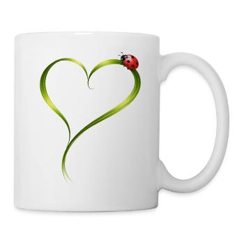 Ladybug on heart made of grass blade - Mug - white - Right