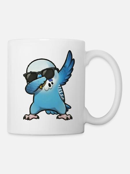 Dabbing Budgie Blue - Mug - white