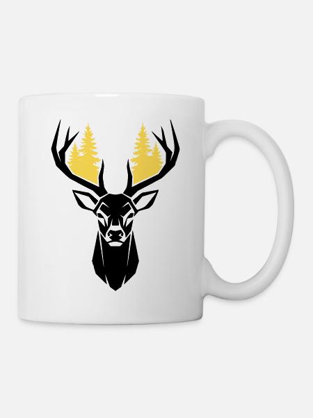 Hirschkopf Wald Silhouette - Tasse - Weiß
