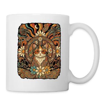 Hippie Katze 60er Love Peace - Tasse - Weiß - Rechts