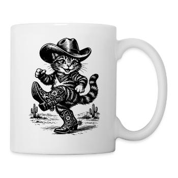 Katzen-Cowboy in Wüste - Tasse - Weiß - Rechts