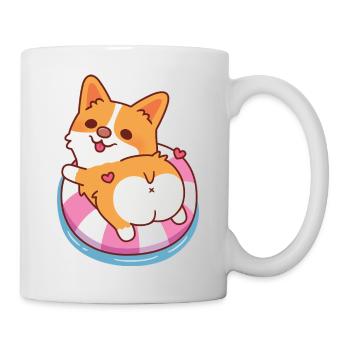 Cute Corgi Chilling On Pool Float Summer - Mug - white - Right