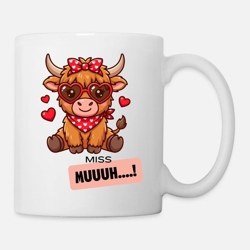 Herzige Kuh mit Herzbrille - Tasse - Weiß