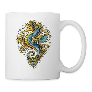 Blau-Gold-Barock-Seepferdchen – Marine-Illustration - Tasse - Weiß - Rechts