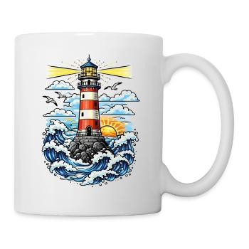Vintage Sea Lighthouse Waves and Sunset - Mug - white - Right