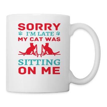 Sorry late cat sit on me - Mug blanc - blanc - Droite