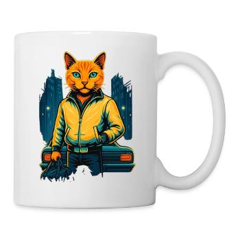 Neon Katze Stadt Style – Cooles Cat Design - Tasse - Weiß - Rechts