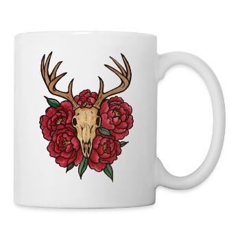 Antler Skull and Peony Bloom - Mug - white - Right