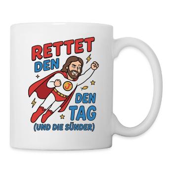 Rettet den Tag Jesus Humor Design - Tasse - Weiß - Rechts