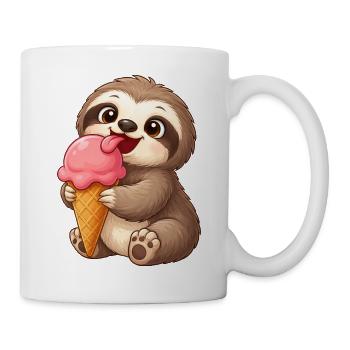 Süßes Faultier mit Eis Cartoon - Mug - white - Right