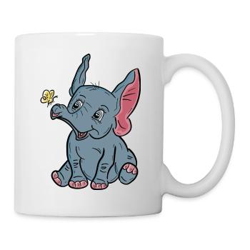 Bébé éléphant et papillon heureux - Mug blanc - blanc - Droite