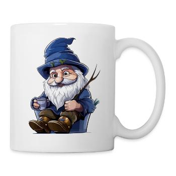 Blauer Waldgnom mit Becher - Tasse - Weiß - Rechts