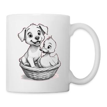 Süßer Hund und Ente im Korb – 🐶🦆 - Tasse - Weiß - Rechts