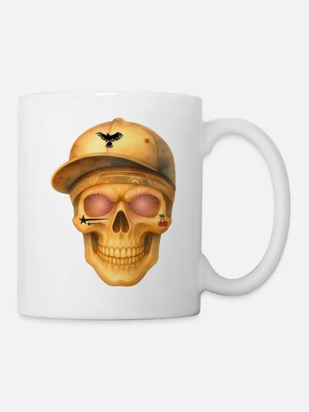 Bronzefarbenes Totenkopf-T-Shirt-Design. - Tasse - Weiß