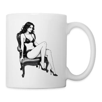 Burlesque Lady in Vintage Armchair – Black and White - Mug - white - Right