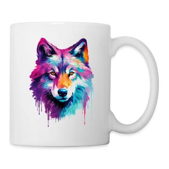 Wolf Wolfskopf Raubtier Wald Natur Wildnis Bunt - Tasse - Weiß - Rechts