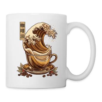 Coffee Wave Shirt Japan Style Kaffee Design - Tasse - Weiß - Rechts