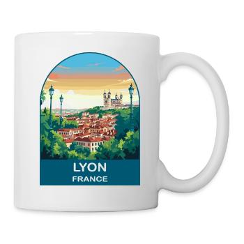 Lyon France City Skyline Vintage Travel Poster - Mug - white - Right
