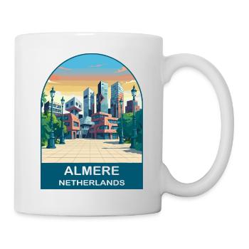 Almere Niederlande Moderne Skyline Vintage-Kunst - Tasse - Weiß - Rechts