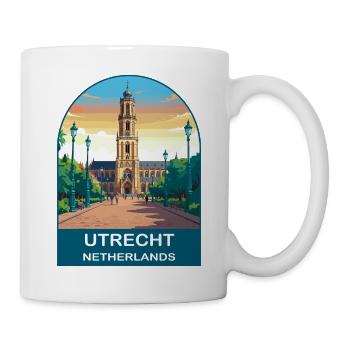 Utrecht Netherlands Dom Tower Vintage Travel Art - Mug - white - Right