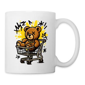 Pop-Art-Teddybär im Wagen - Tasse - Weiß - Rechts