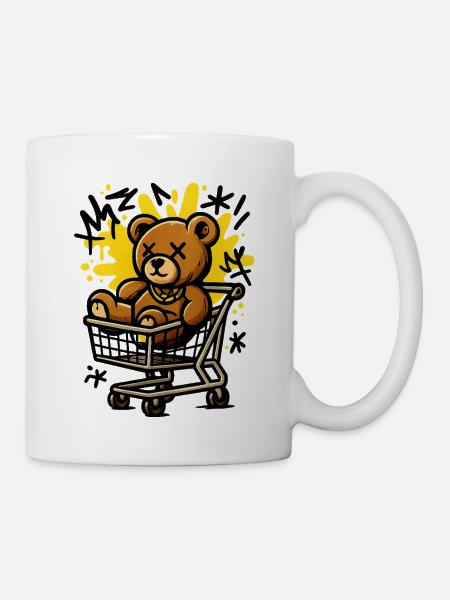 Pop-Art-Teddybär im Wagen - Tasse - Weiß