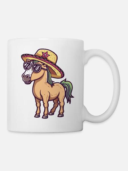 Pferd Lustig Sombrero - Tasse - Weiß
