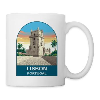 Lisbon Portugal Vintage Travel Poster Art - Mug - white - Right
