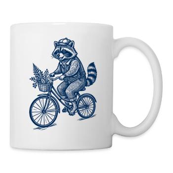 Waschbär auf Fahrrad Vintage Illustration - Tasse - Weiß - Rechts