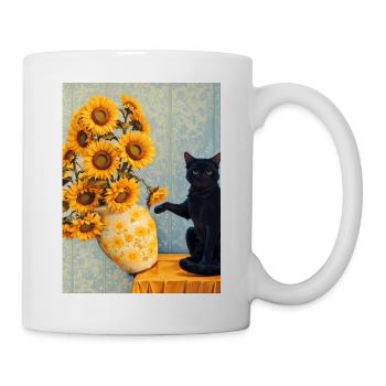 Sunflowers and Black Cat Art Parody - Mug - white - Right