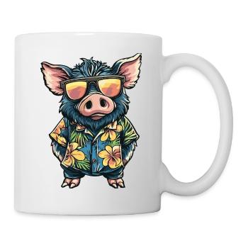 Schwein Comic Urlaub Wildschwein - Tasse - Weiß - Rechts